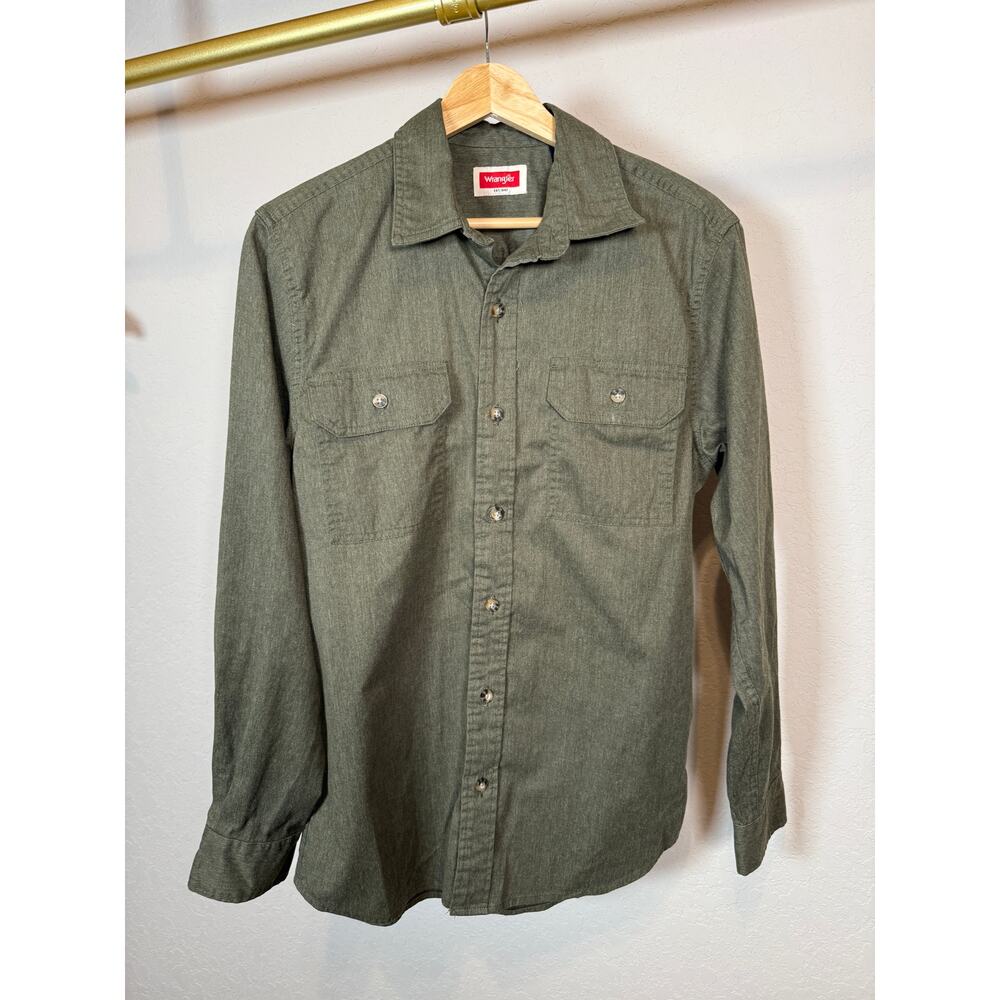 Men's Wrangler Long Sleeve Button Up Western‎ Cowboy Green Shirt Size Small